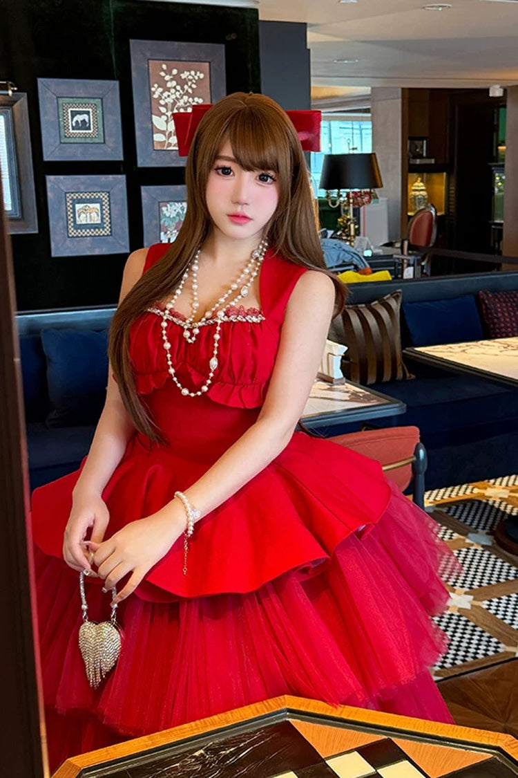 Romantic Rose - Square Collar Sleeveless Ruffled Classic Ballet Lolita Dress - image 9