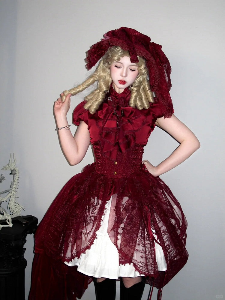 Dragon Bone Red Gothic Lolita Corset Belt - Cathedral Embroidery - image 3