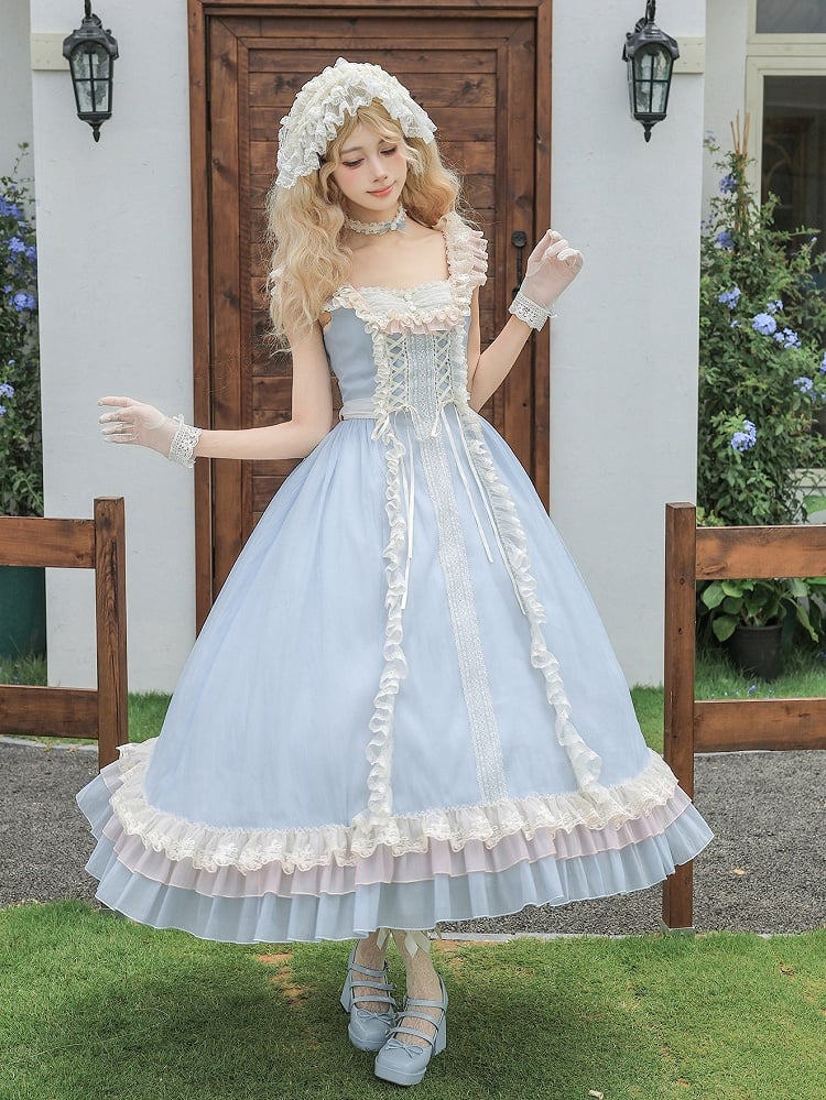 Blue Long Flounce Hem Lolita JSK Dress Set - image 4