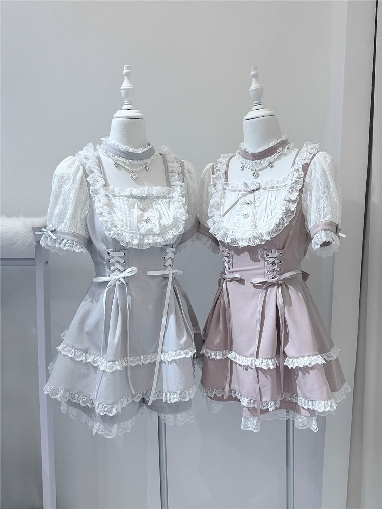 Shirohato Pink and White Ryousangata Dress Choker and Shorts Set - image 1