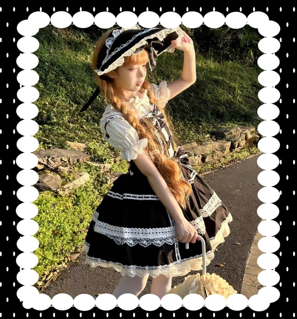Old Heartache - Cotton Old School Lolita JSK Dress with Bows and Accessories - image 11