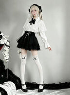 Jet Black High-Rise Skirt with Lace Hem - AMAHAKAWA - image 8