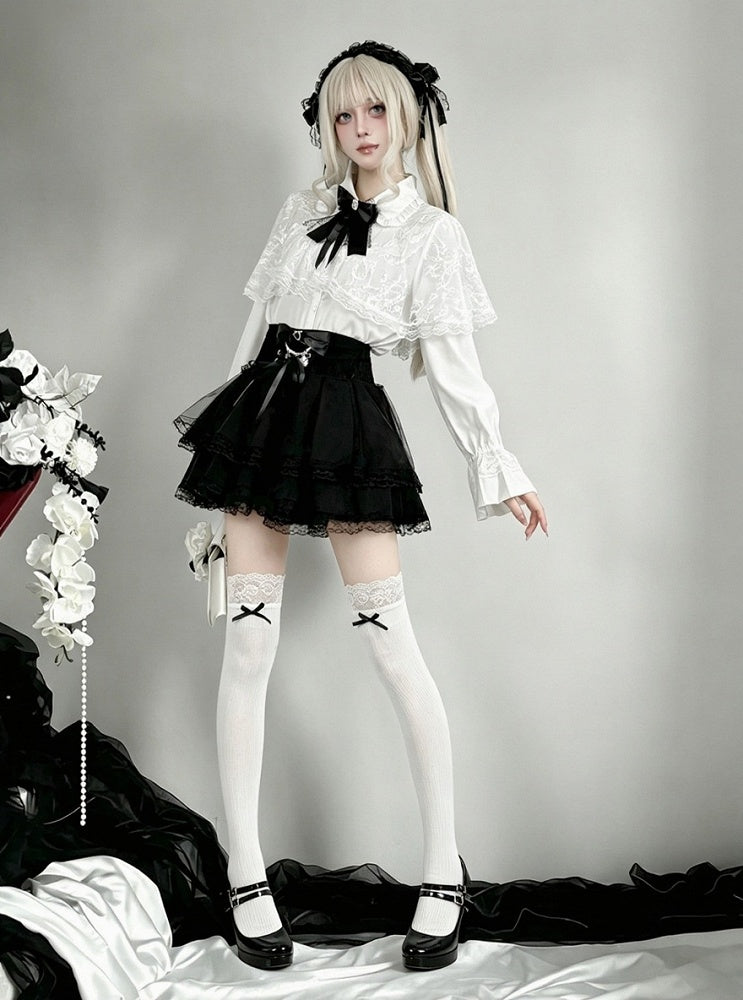 Snow White Lace-Cape Top with Long Sleeves - AMAHAKAWA - image 5