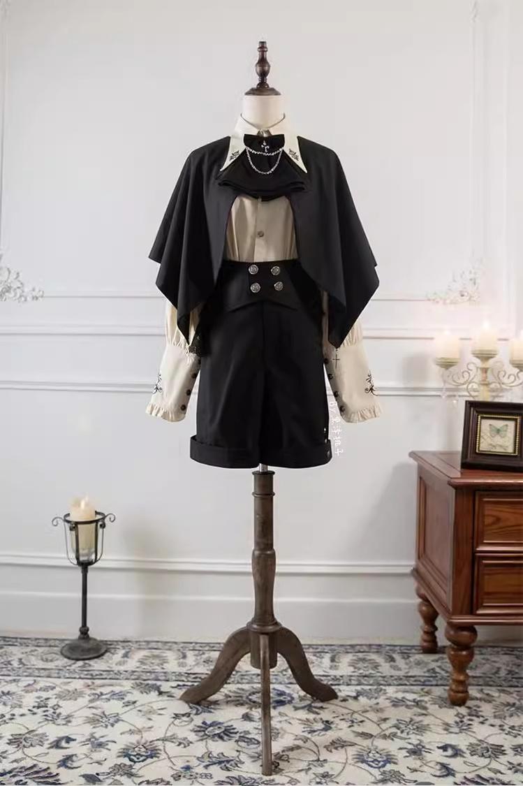 Night Raven Magic - Ouji Lolita Dress Set, Suspender Shorts & Cape - image 41