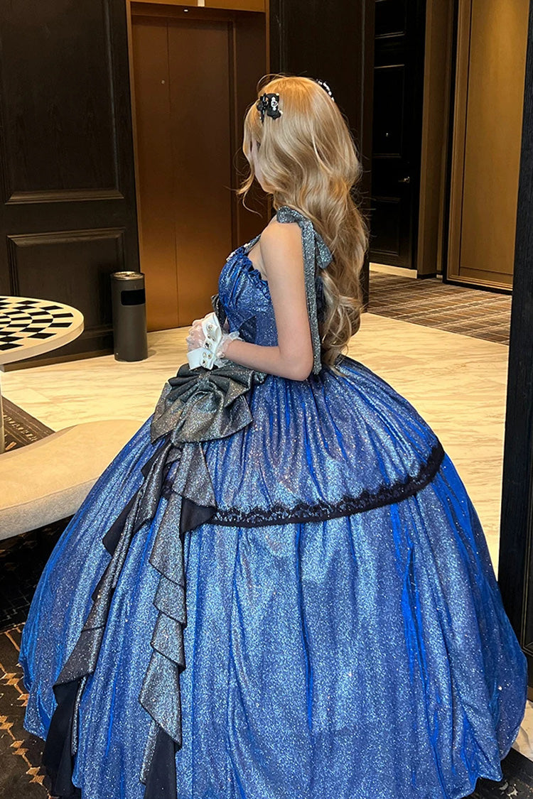 Galaxy of Fallen Tears - Sleeveless Glitter Series Ruffled Bow Asymmetric Sweet Lolita JSK Dress - image 2