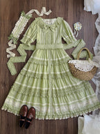 Green Layered-Ruffle Elegant Lolita Dress with Front Button Placket - image 10
