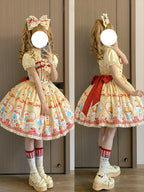 Showa Dessert Showcase - Kawaii Lolita JSK/Salopette Dress Suit, Pudding-Inspired - image 15