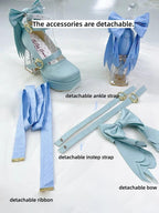 Floating Koi Land - Satin Classic Lolita Platform Shoes with Transparent Heel - image 11