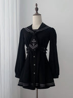 Black Sailor-Collar Jirai Kei Dress, Shorts and Tie Set - image 1