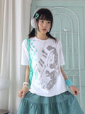 White Crew Neck Tee with Distressed Print - innomoood - image 1