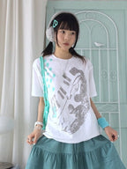 White Crew Neck Tee with Distressed Print - innomoood - image 1