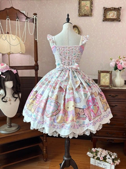 Adorable White Bear-Print Lace JSK with Ribbon Embellishments - Sweet Dream Shop - image 2