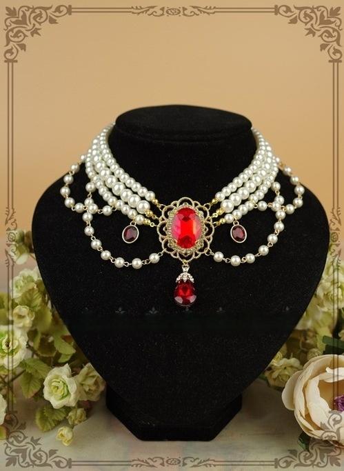 Lolita Pearl Necklace, Gemstone Pendant and Matching Ring Collection - image 1