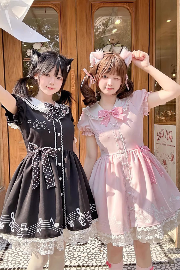 Melody Kitty - Sweet Lolita Short-Sleeve OP Dress in Black - image 10