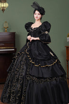 Black Gothic Victorian Lolita OP Dress with Trumpet Sleeves - image 7