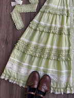 Green Layered-Ruffle Elegant Lolita Dress with Front Button Placket - image 11