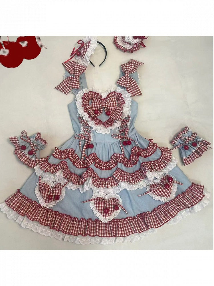 Scarlet and Navy Cherry Polka-Dot Lace JSK - Rosede Cheese - image 4