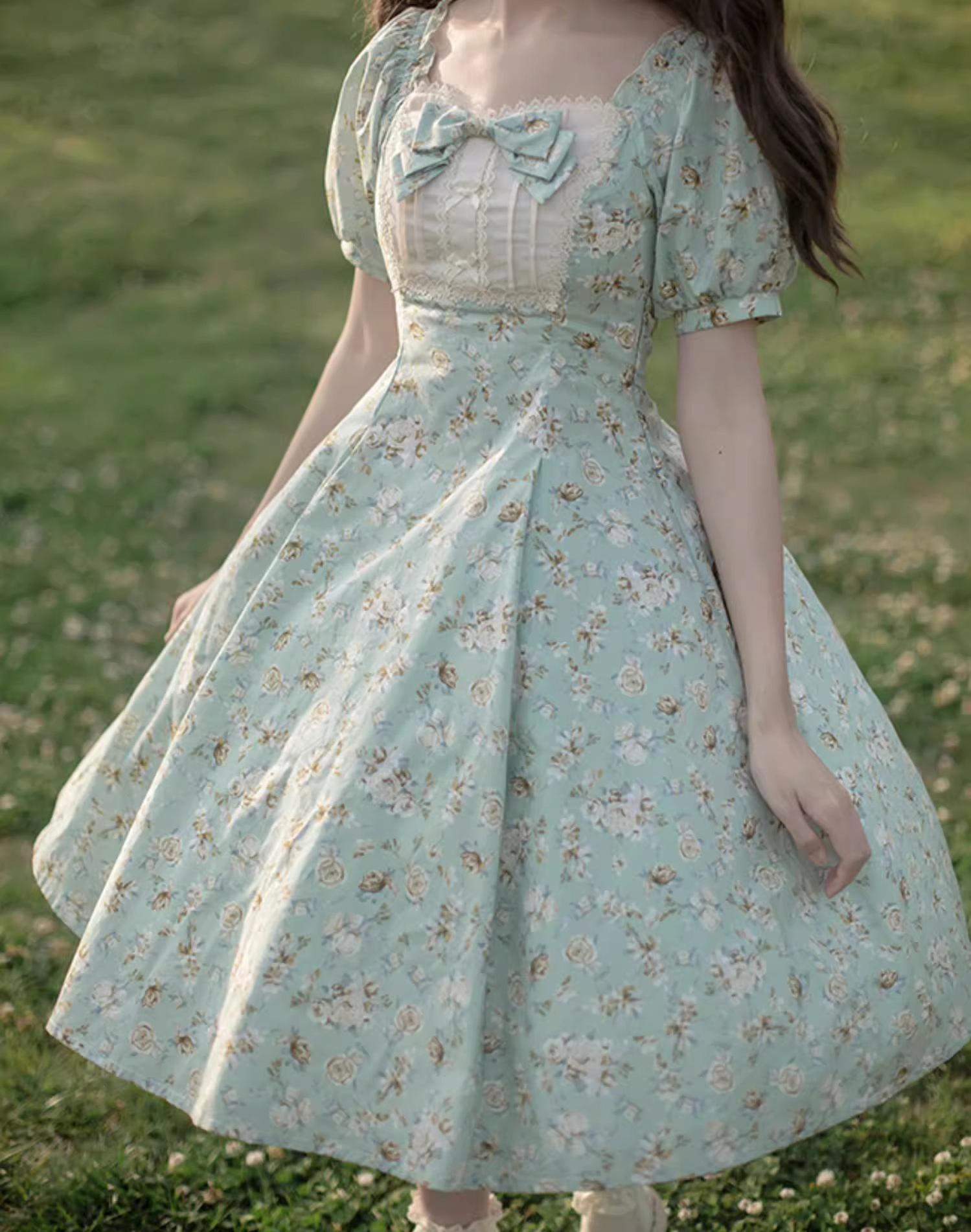Pastoral Poem - Elegant Lolita OP Dress Floral Print 6-Piece Cut Lolita Dress - image 4