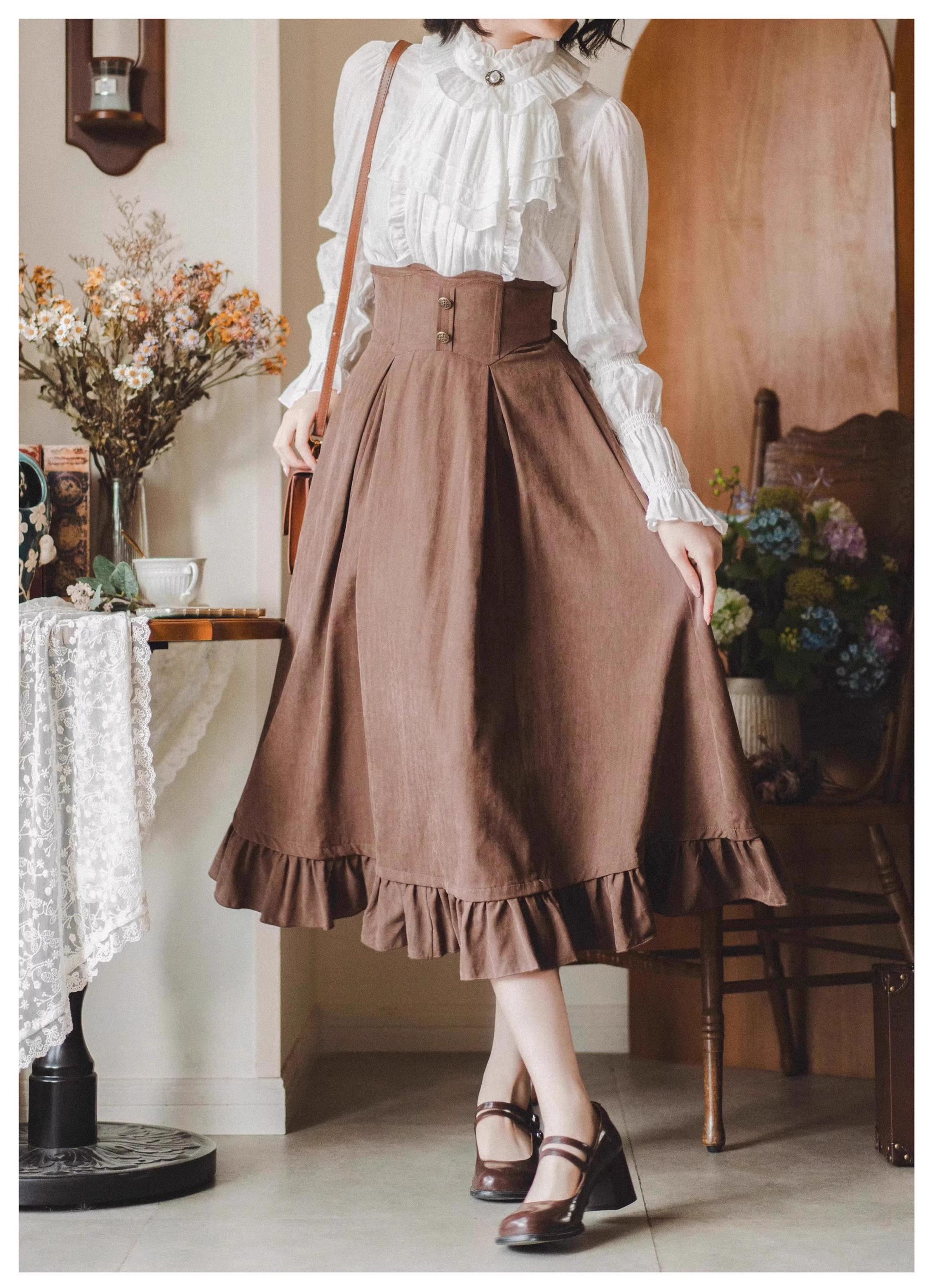 Classic Lolita A-Line Skirt, Button-Front Vest and White Blouse - image 19