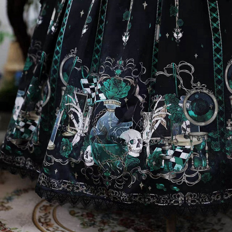 Green Rosette and Skull Print Gothic Corset JSK - image 3