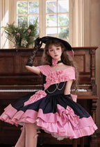 Casket Rose - Elegant Lolita Satin Corset Dress with 3D Pink Roses - image 5