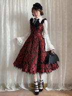 Red and Black Lace Trim JSK Gothic Lily - Miss Point - image 13