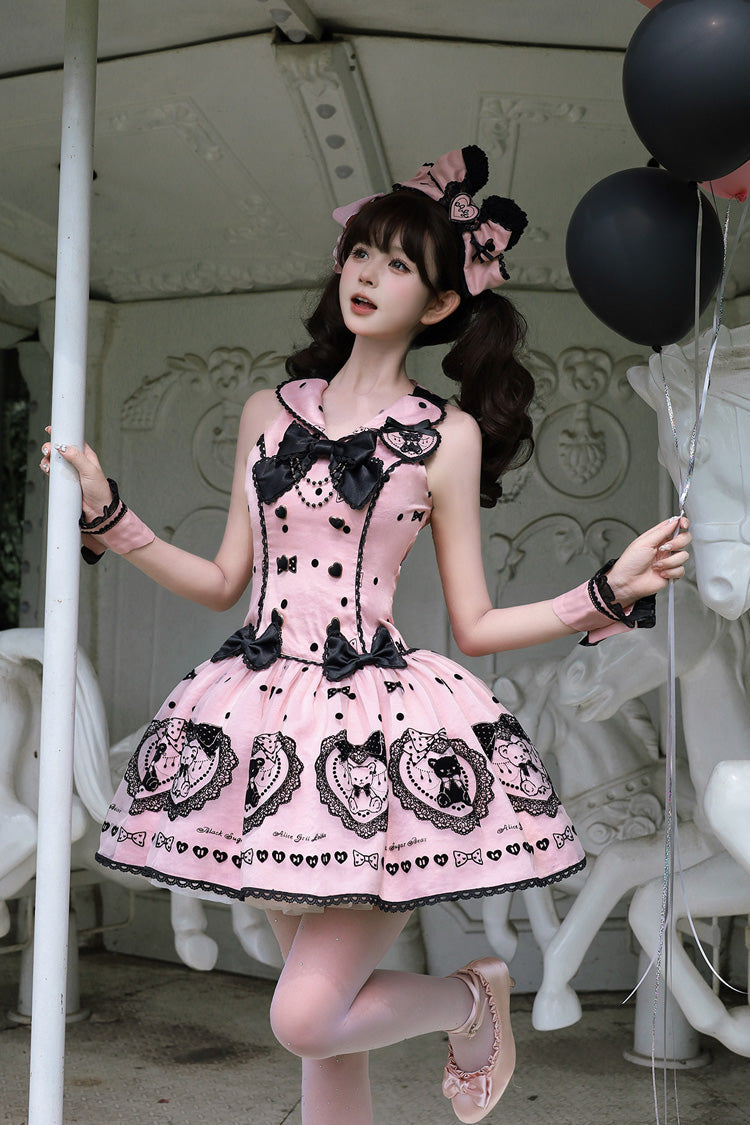Sugar Bear - Halterneck Sleeveless Embroidered Bow Sweet Lolita Dress - image 5