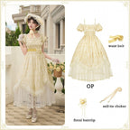 Light Yellow High-Waist Scalloped Lolita OP Full Set - image 2