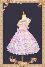 Macarons Dolly House - Square Collar Sleeveless Printed Bow Sweet Lolita JSK Dress - image 5