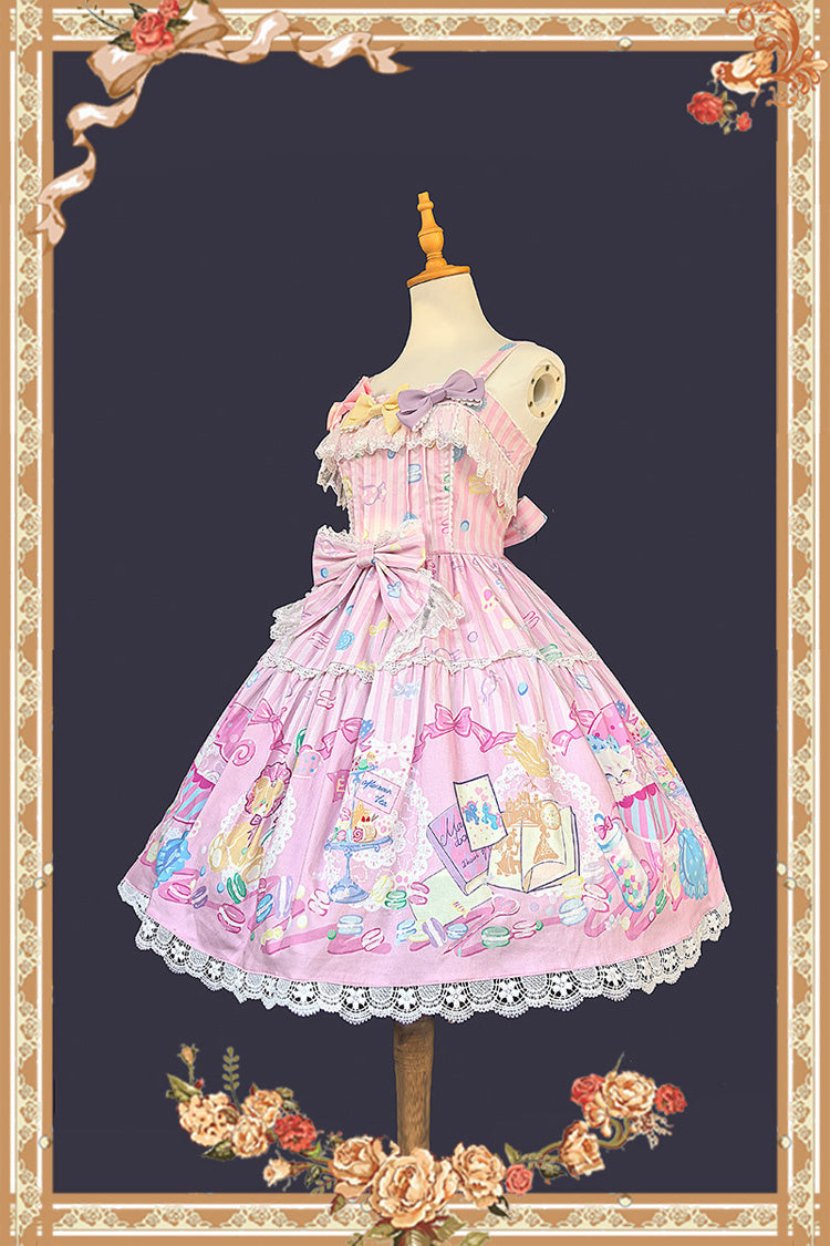Macarons Dolly House - Square Collar Sleeveless Printed Bow Sweet Lolita JSK Dress - image 5