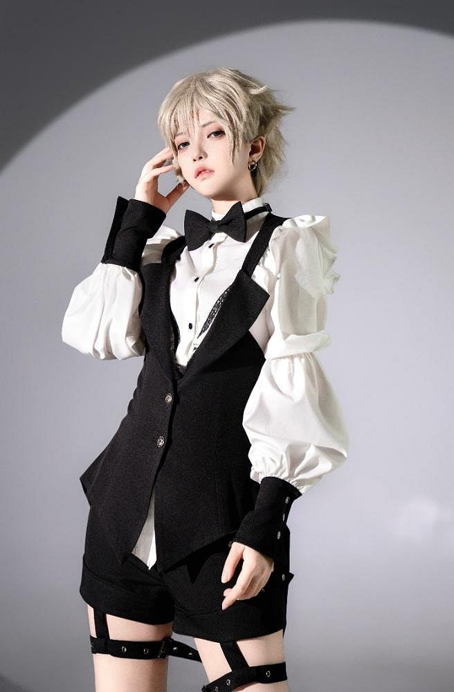Crisp White Ruffled Shirt with Bow Tie for Ouji - Shi Zhi Mao - image 7