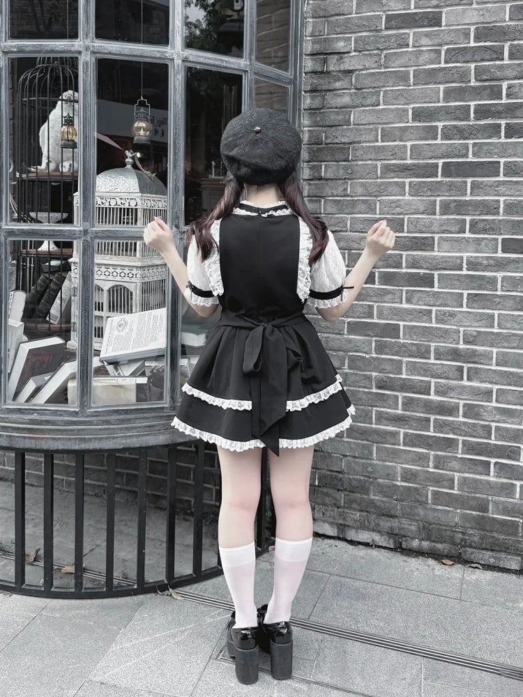 Shirohato Black and White Jirai Kei Dress Choker and Shorts Set - image 4
