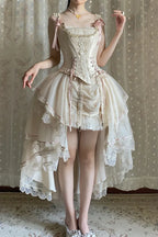 Champagne Lace-Up Corset Top and High-Low Lolita Skirt - image 13