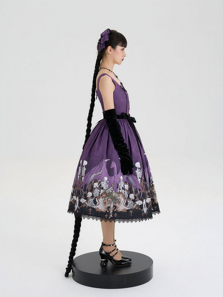 Purple Skeleton and Cross Print Gothic Lolita JSK - image 8