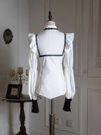 Crisp White Ruffled Shirt with Bow Tie for Ouji - Shi Zhi Mao - image 2