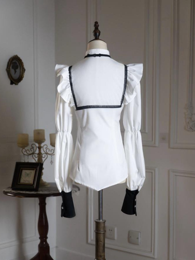 Crisp White Ruffled Shirt with Bow Tie for Ouji - Shi Zhi Mao - image 2