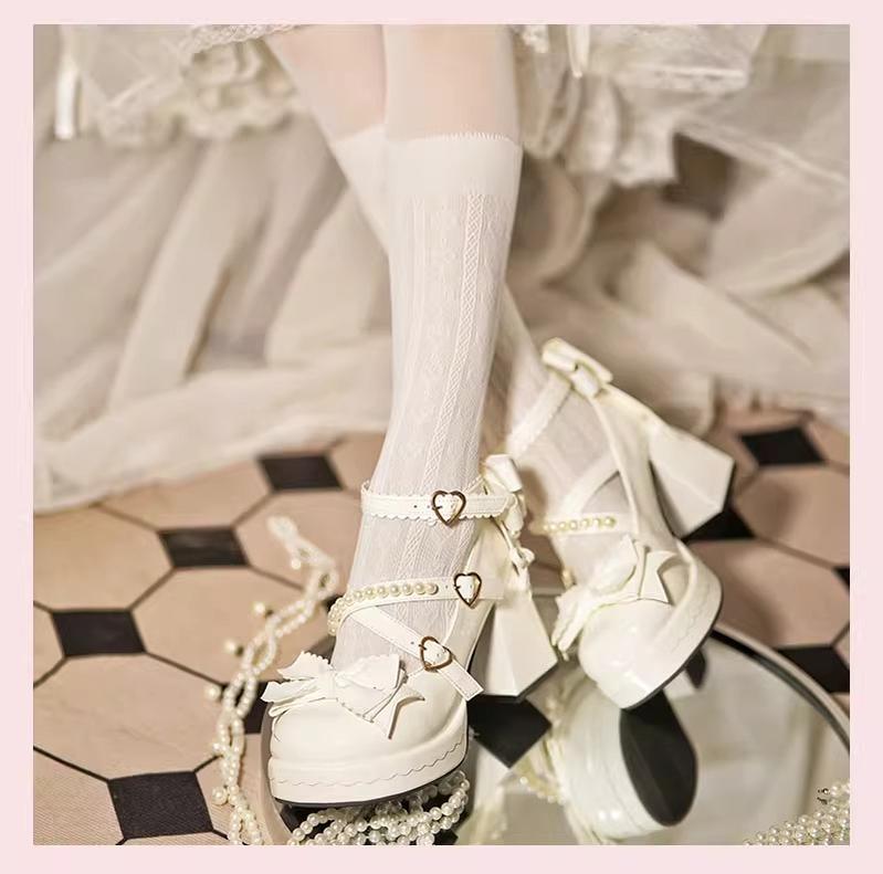 Crush Complex - Sweet Lolita Heel Shoes, Pearls & Bows - image 9
