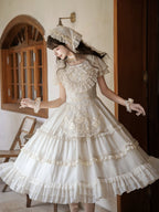 Beige Dots Tulle Flutter-Sleeve Lolita OP Dress with Embroidered Waist Belt - image 7