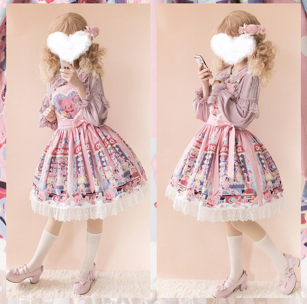 Sweetheart Doll Machine - Sweet Lolita Printed Salopette - image 15