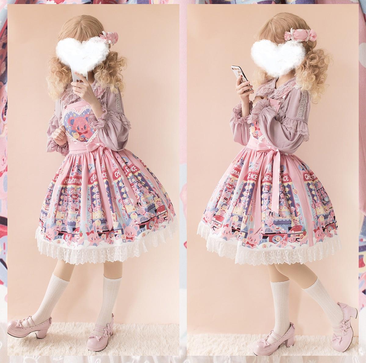 Sweetheart Doll Machine - Sweet Lolita Printed Salopette - image 15