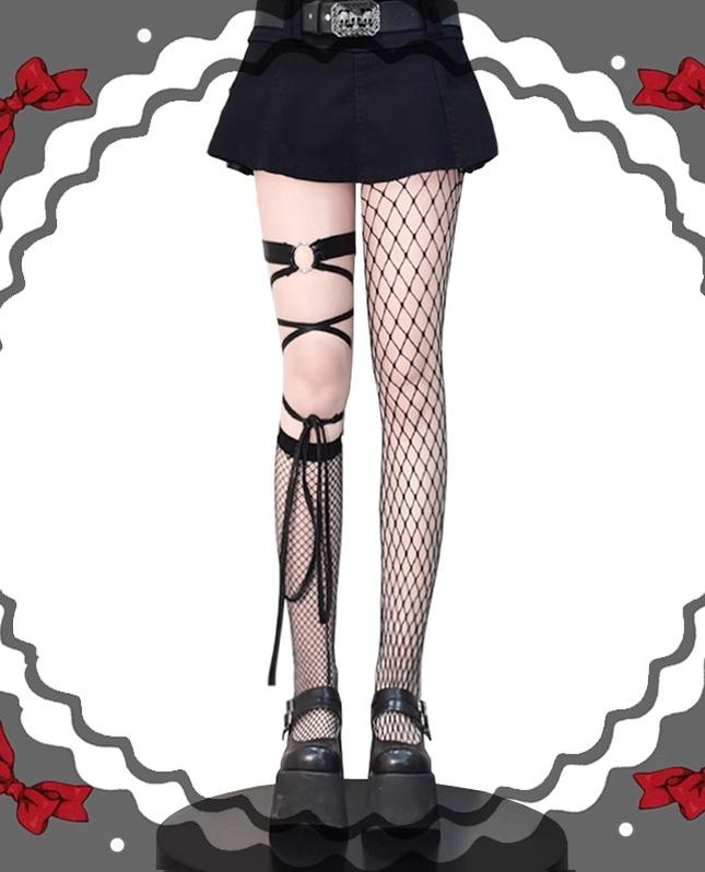 Gothic Fishnet Calf and Thigh-High Sock Garter Set - image 1