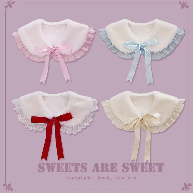 Winter Lolita False Collar Plush Bow Collar Scarf - image 2
