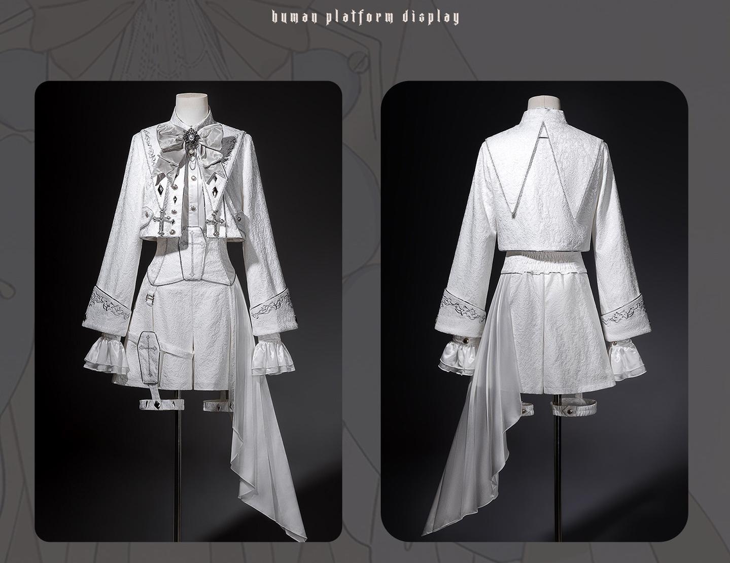 Silver Covenant - White Ouji Lolita Embroidery Coat and Shorts Set with Cross - image 6