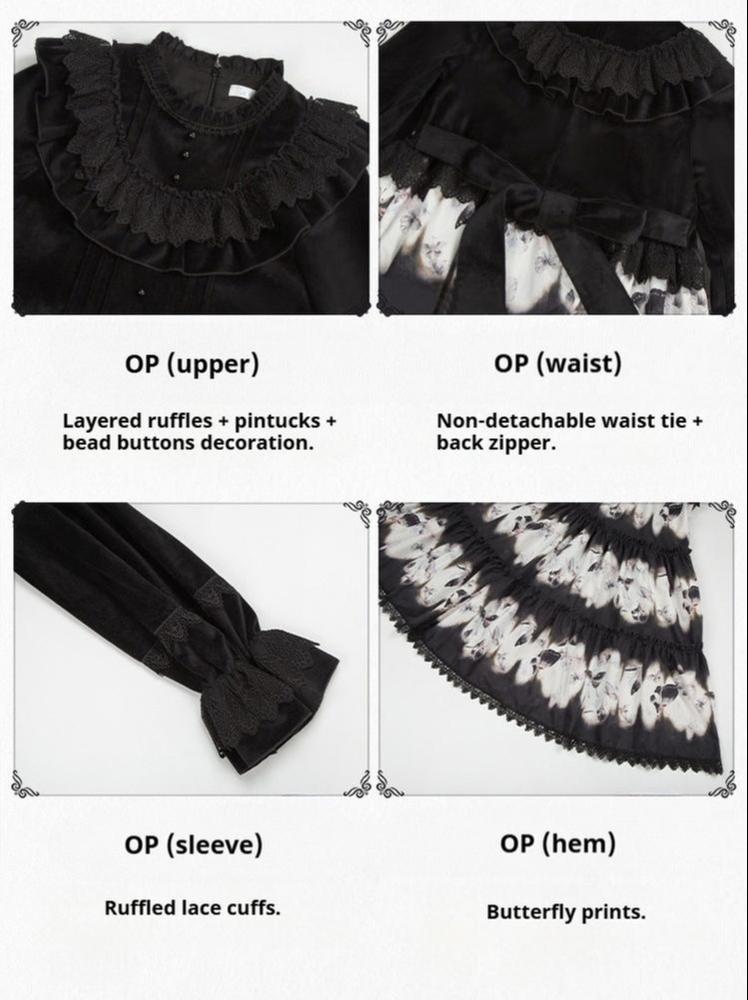 Dead Leaf Butterfly Gothic Lolita JSK and OP Dress Set - image 29