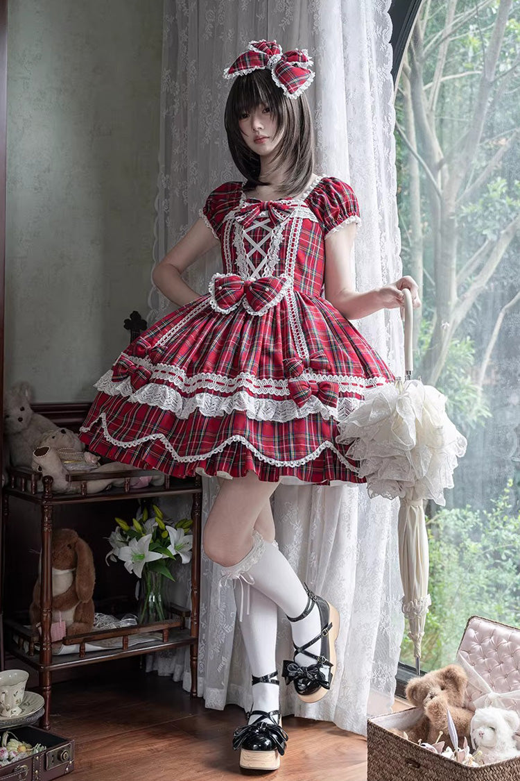 Gingham Petal Bunny - Short Sleeves Printed Ruffled Bow Sweet Lolita OP Dress - image 10