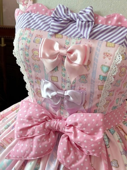 Blush Lace Bow JSK with Bear Motif and Sweet Details - Sweet Dream Shop - image 3
