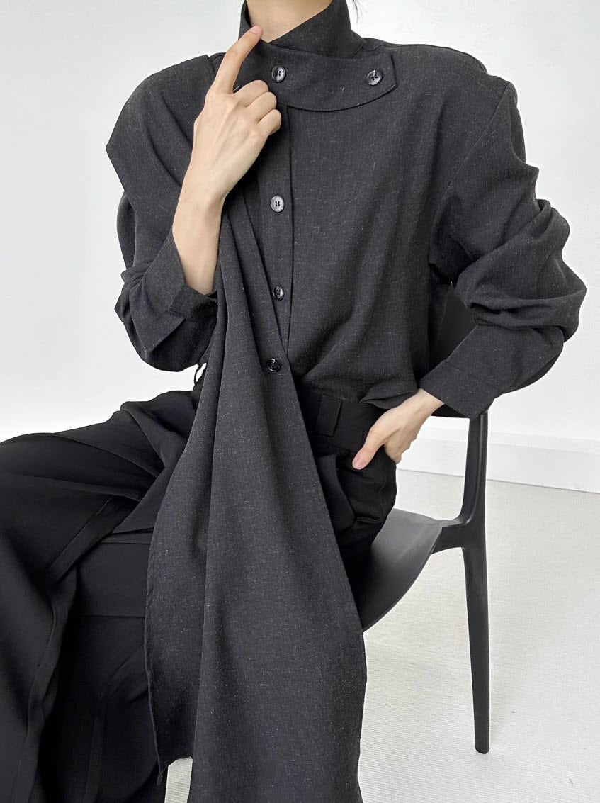 French Stand-Collar Ribbon Ouji Blouse - image 1