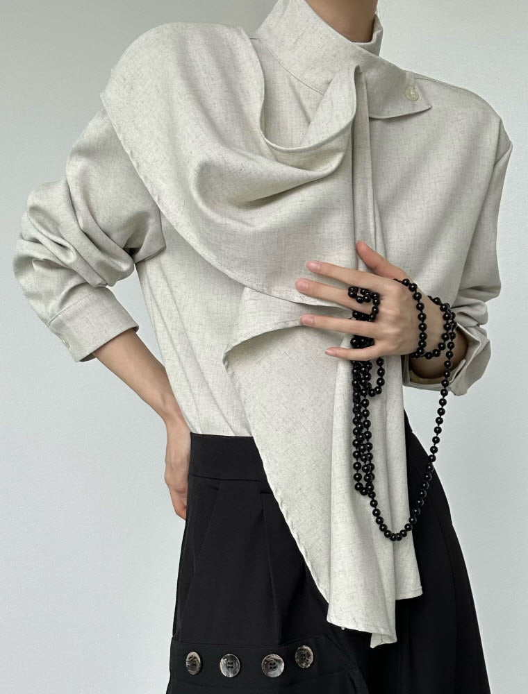 French Stand-Collar Ribbon Ouji Blouse - image 3