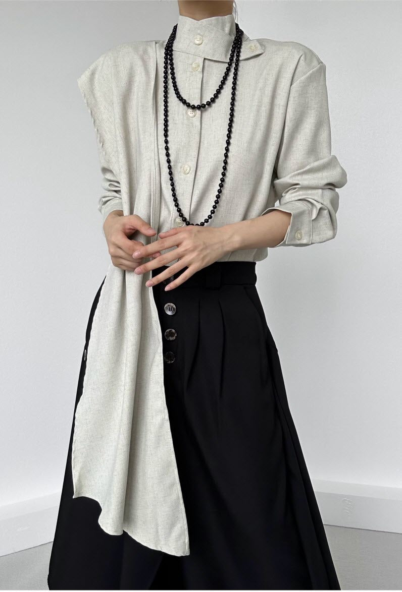 French Stand-Collar Ribbon Ouji Blouse - image 5