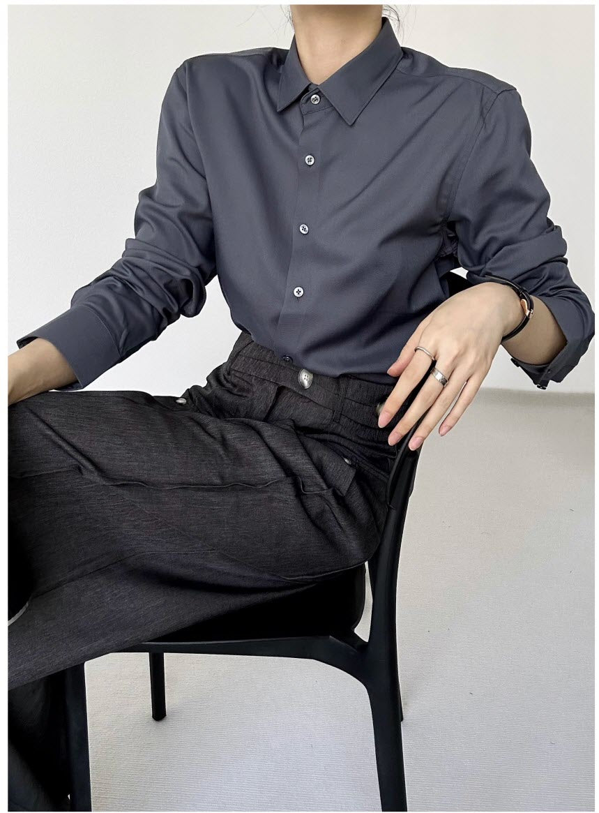 Modal Drape Pointed-Collar Ouji Blouse - image 26